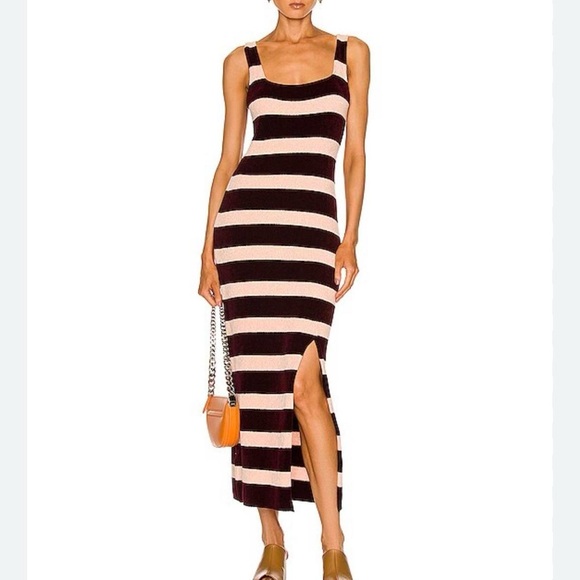 Marni Pink Burgundy Striped Chenille Knit Slit Maxi Dress - Picture 1 of 7
